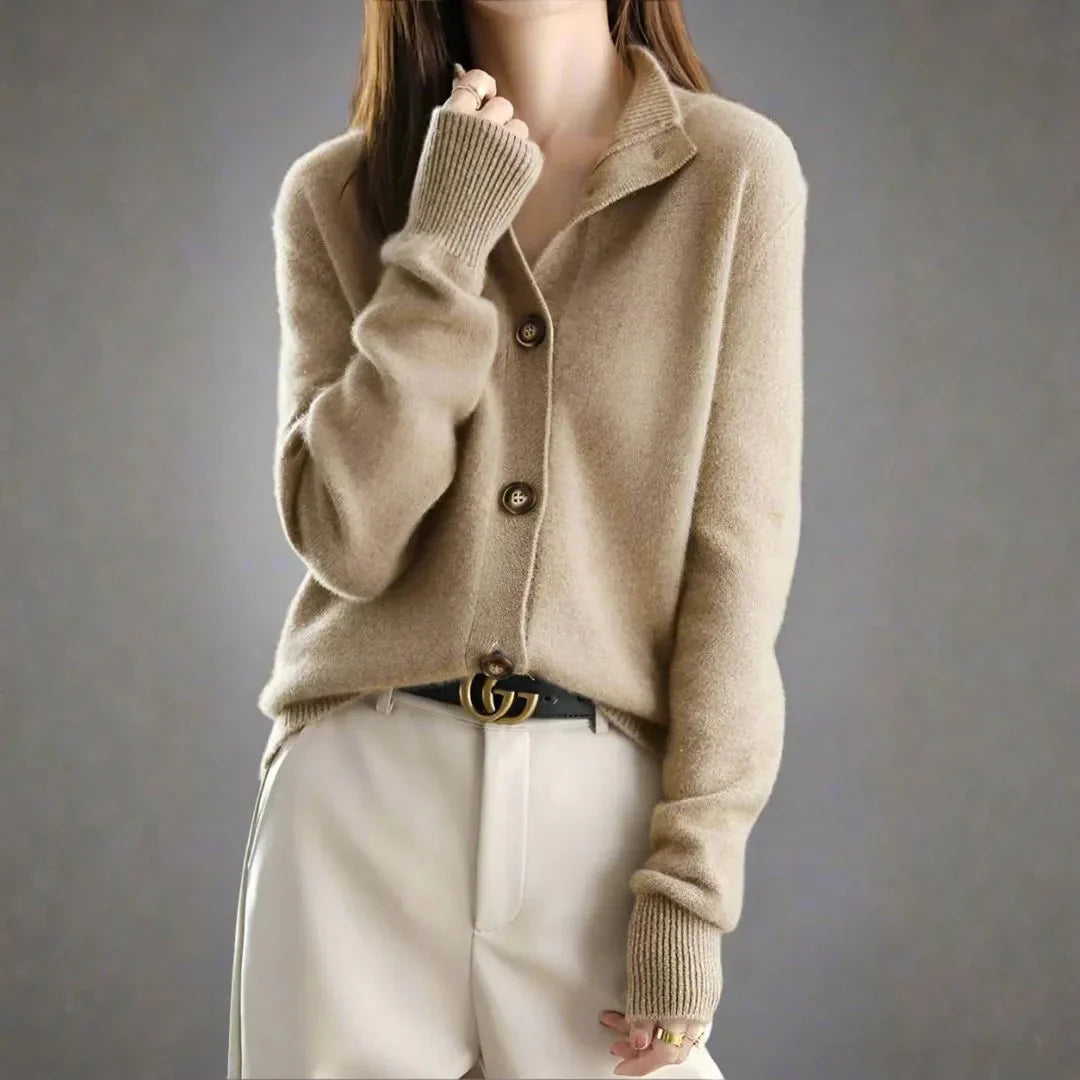 Cardigan En Cachemire Mélange À Boutons Audacieux Pour Femme Col Demi Haut Et Drapé Pour Un Style Quotidien Raffiné