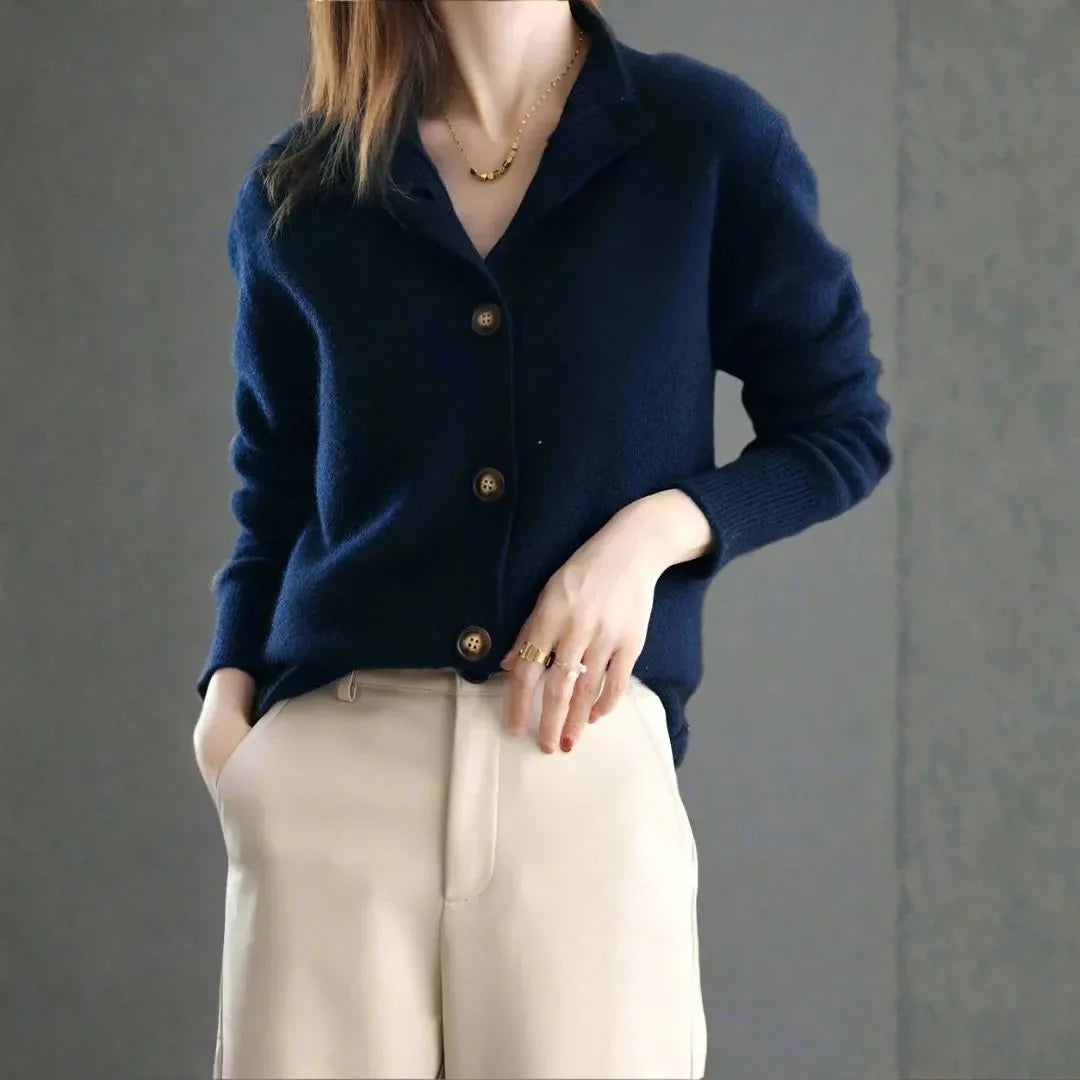 Cardigan En Cachemire Mélange À Boutons Audacieux Pour Femme Col Demi Haut Et Drapé Pour Un Style Quotidien Raffiné