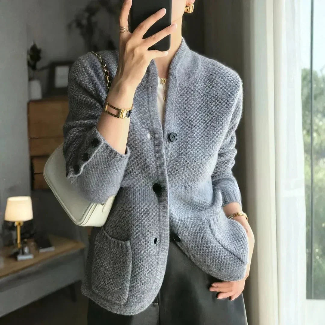 Cardigan En Cachemire Pur Pour Femmes À Boutons Avec Maille Texturée Et Poches Fonctionnelles