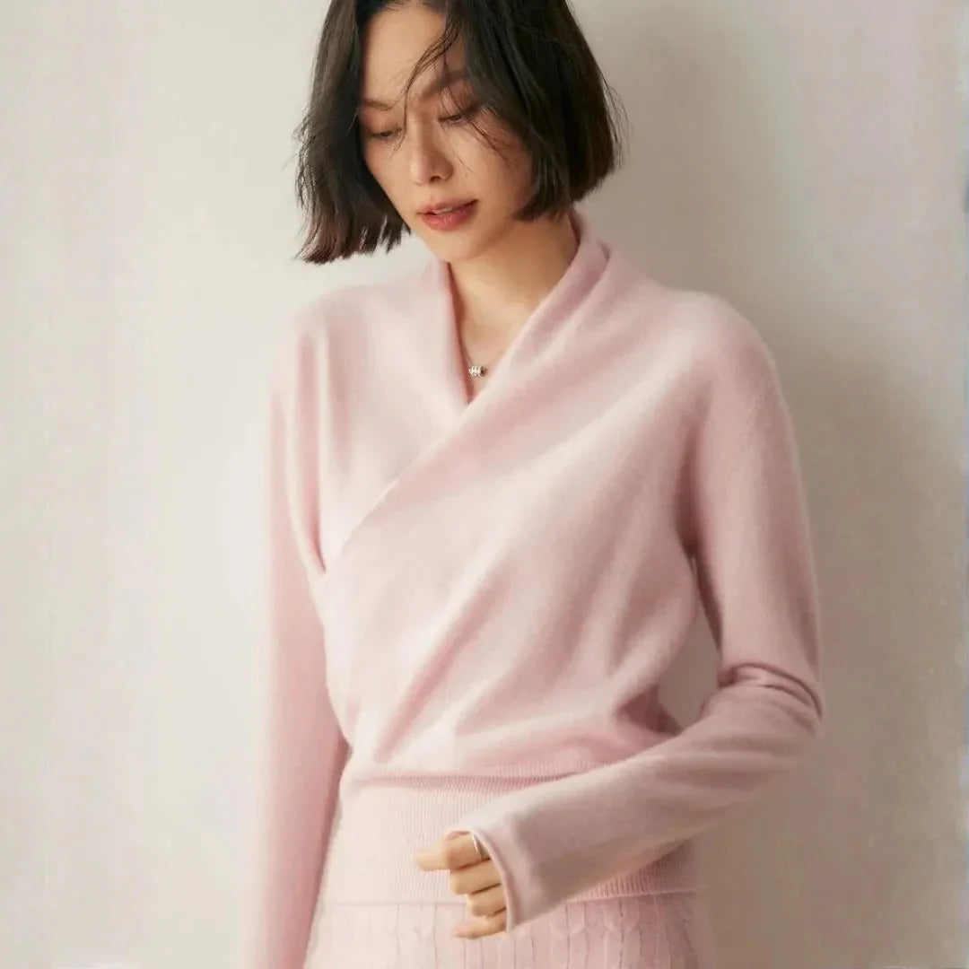 Pull Femme En Cachemire Croisé Col Raffiné Silhouette Lisse Et Chaleur Respirante