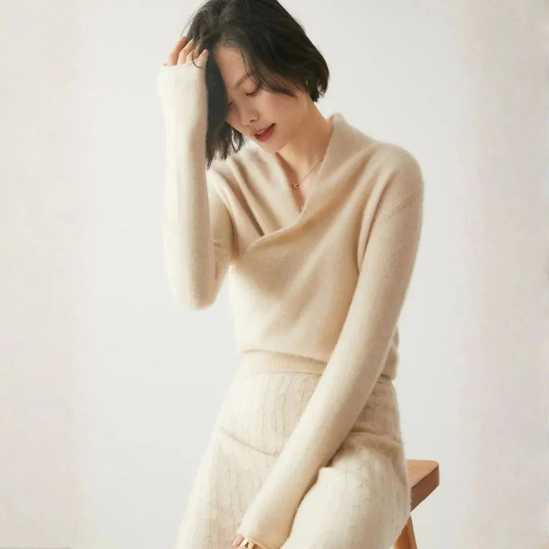 Pull Femme En Cachemire Croisé Col Raffiné Silhouette Lisse Et Chaleur Respirante