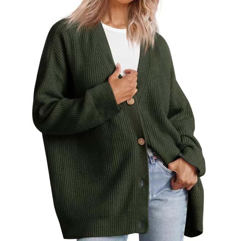 Cardigan Femme Oversize Coupe Décontractée Tricot Côtelé Boutonné Manche Longue en Couche Chaud Confortable