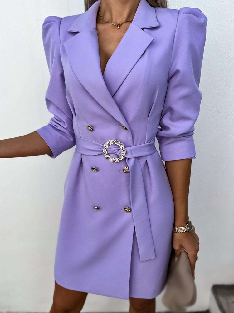 Robe Blazer Femme Couture Coupe Ajustée Col Revers Ceinture Taille Style Formel Pour Femme