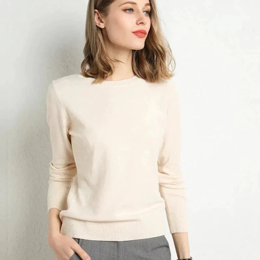 Pull Femme en Cachemire Classique Ultra Doux avec Col Rond et Bordures Cotelees Polyvalent pour Bureau Soiree