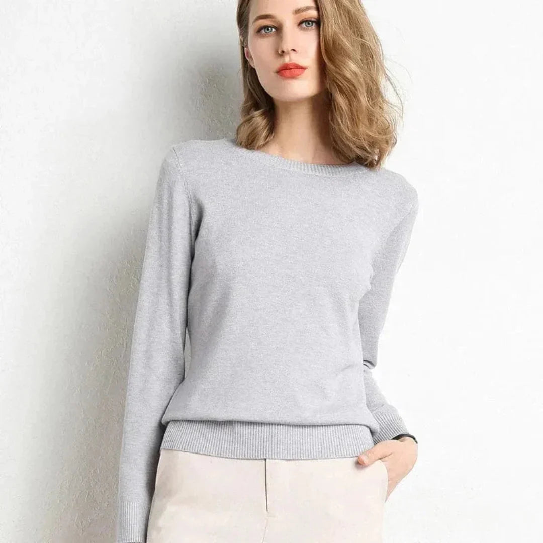 Pull Femme en Cachemire Classique Ultra Doux avec Col Rond et Bordures Cotelees Polyvalent pour Bureau Soiree