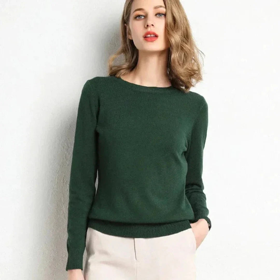 Pull Femme en Cachemire Classique Ultra Doux avec Col Rond et Bordures Cotelees Polyvalent pour Bureau Soiree