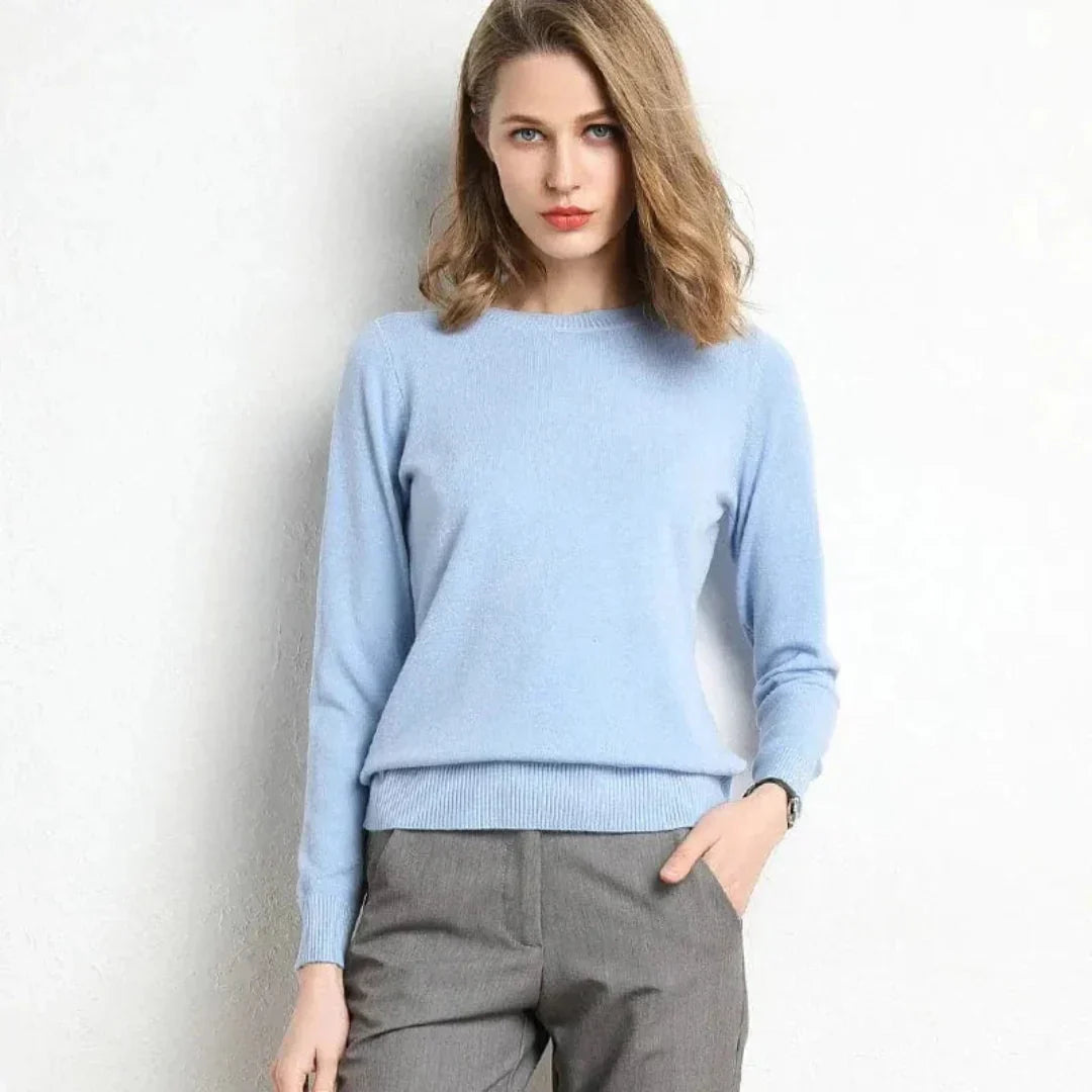 Pull Femme en Cachemire Classique Ultra Doux avec Col Rond et Bordures Cotelees Polyvalent pour Bureau Soiree