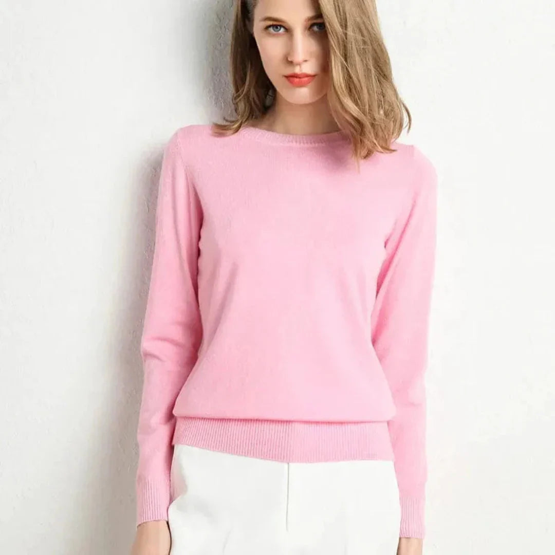 Pull Femme en Cachemire Classique Ultra Doux avec Col Rond et Bordures Cotelees Polyvalent pour Bureau Soiree