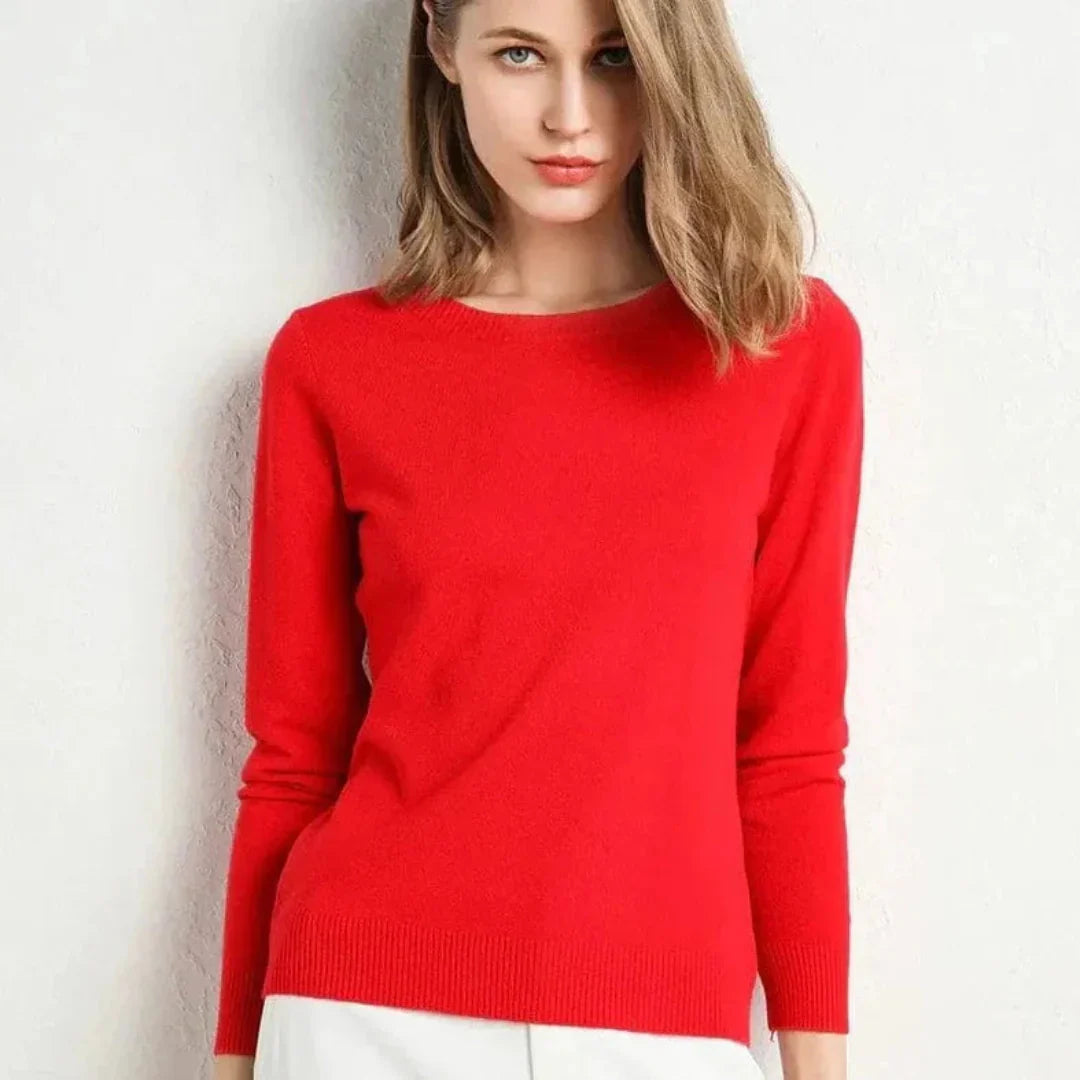 Pull Femme en Cachemire Classique Ultra Doux avec Col Rond et Bordures Cotelees Polyvalent pour Bureau Soiree
