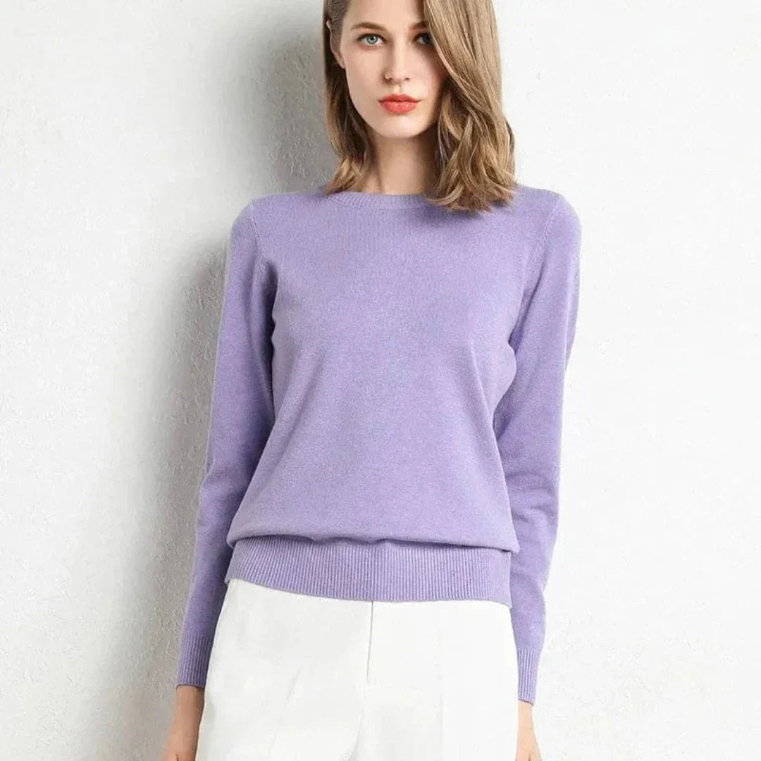 Pull Femme en Cachemire Classique Ultra Doux avec Col Rond et Bordures Cotelees Polyvalent pour Bureau Soiree