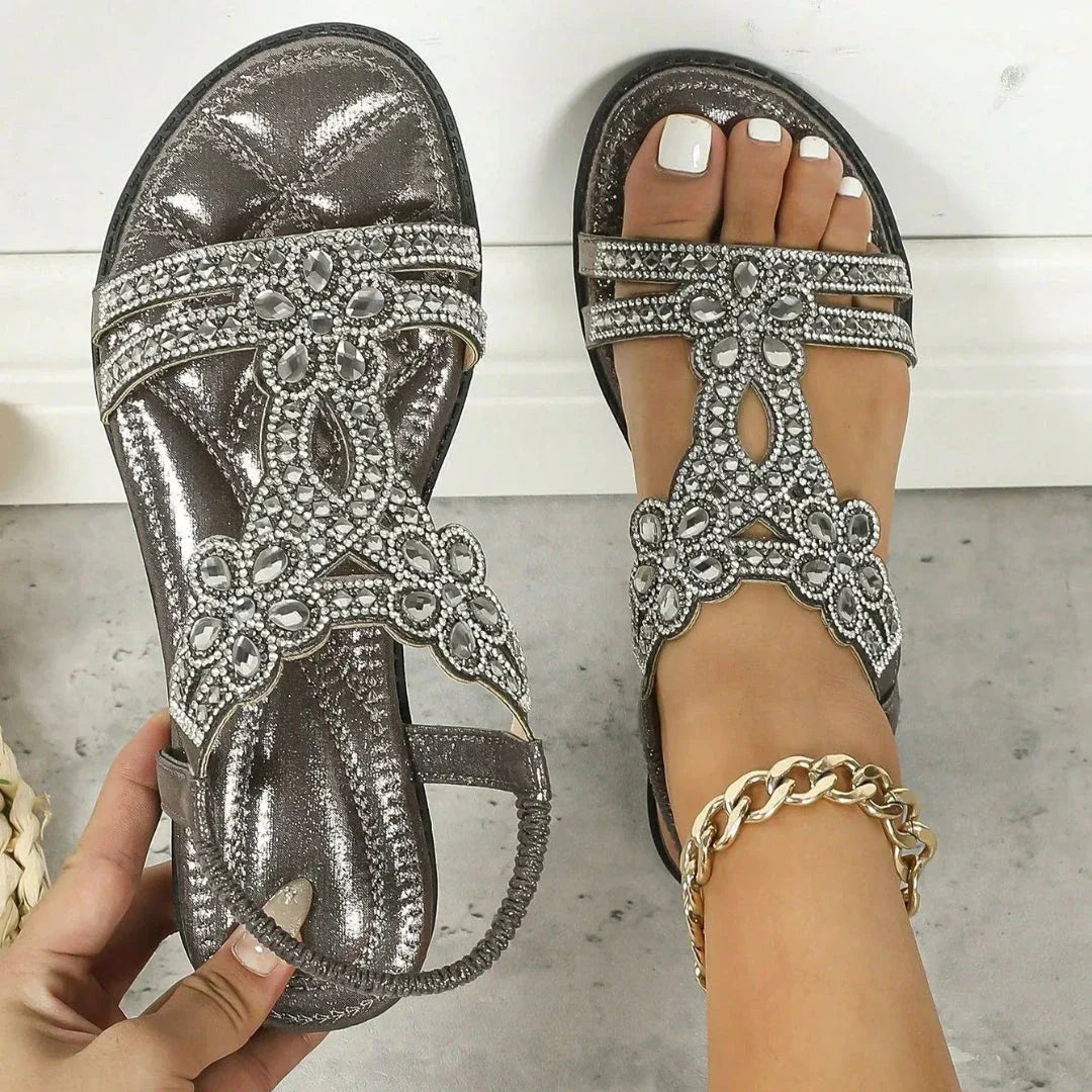 Sandales À Bride Arrière Aria Avec Strass Floral Et Semelle Rembourrée Confort Toute Journée
