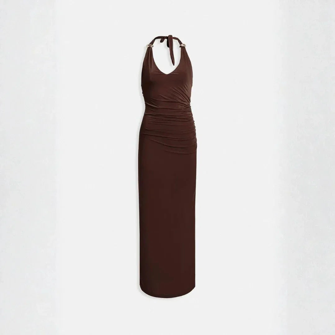 Robe Maxi Halter à ruches Femme Waylynn Élastique Confortable Ajustable Pour Réceptions