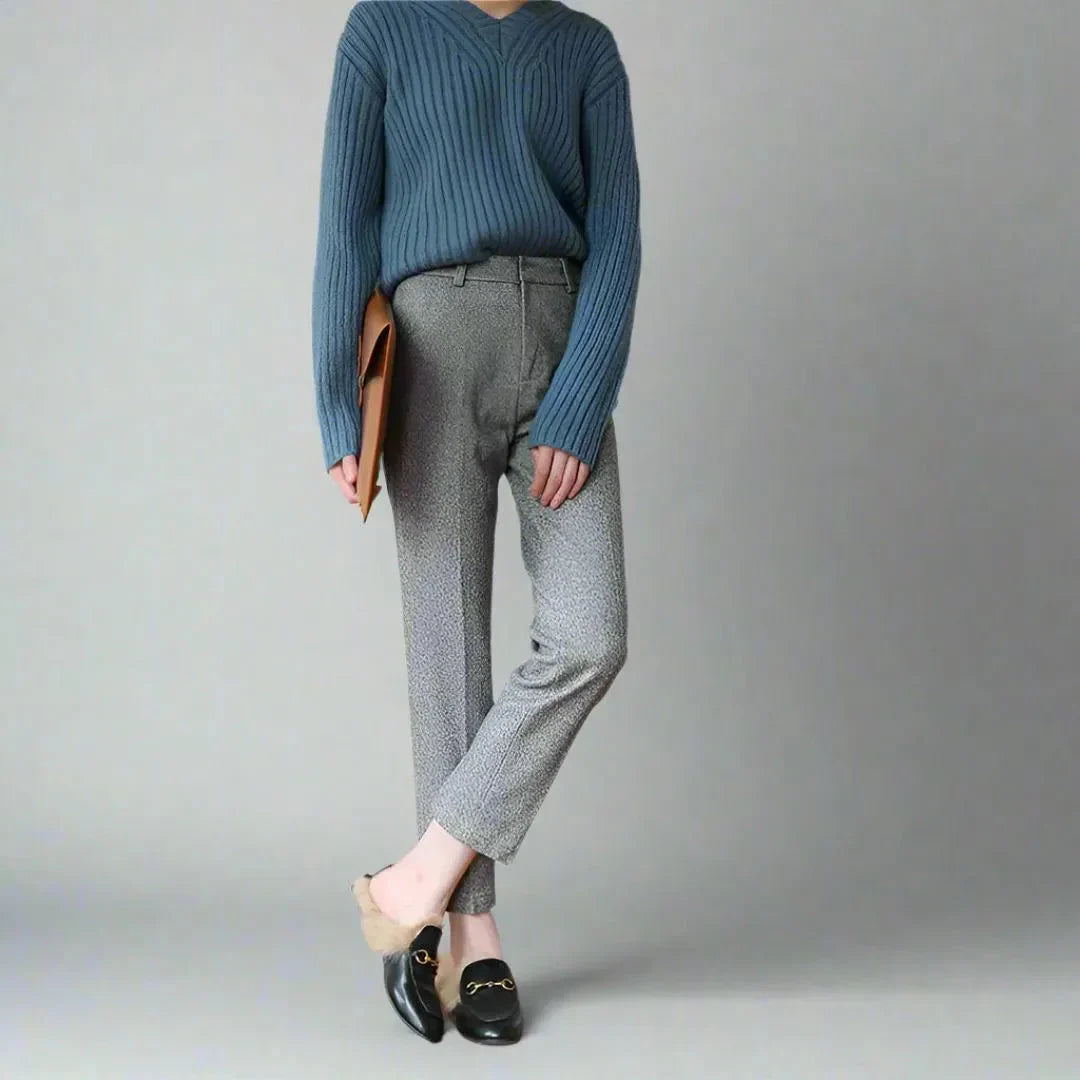 Pantalon Femme Taille Haute En Laine Mélangée À Jambe Droite Pour L'hiver Élégant Et Confortable Look Polyvalent