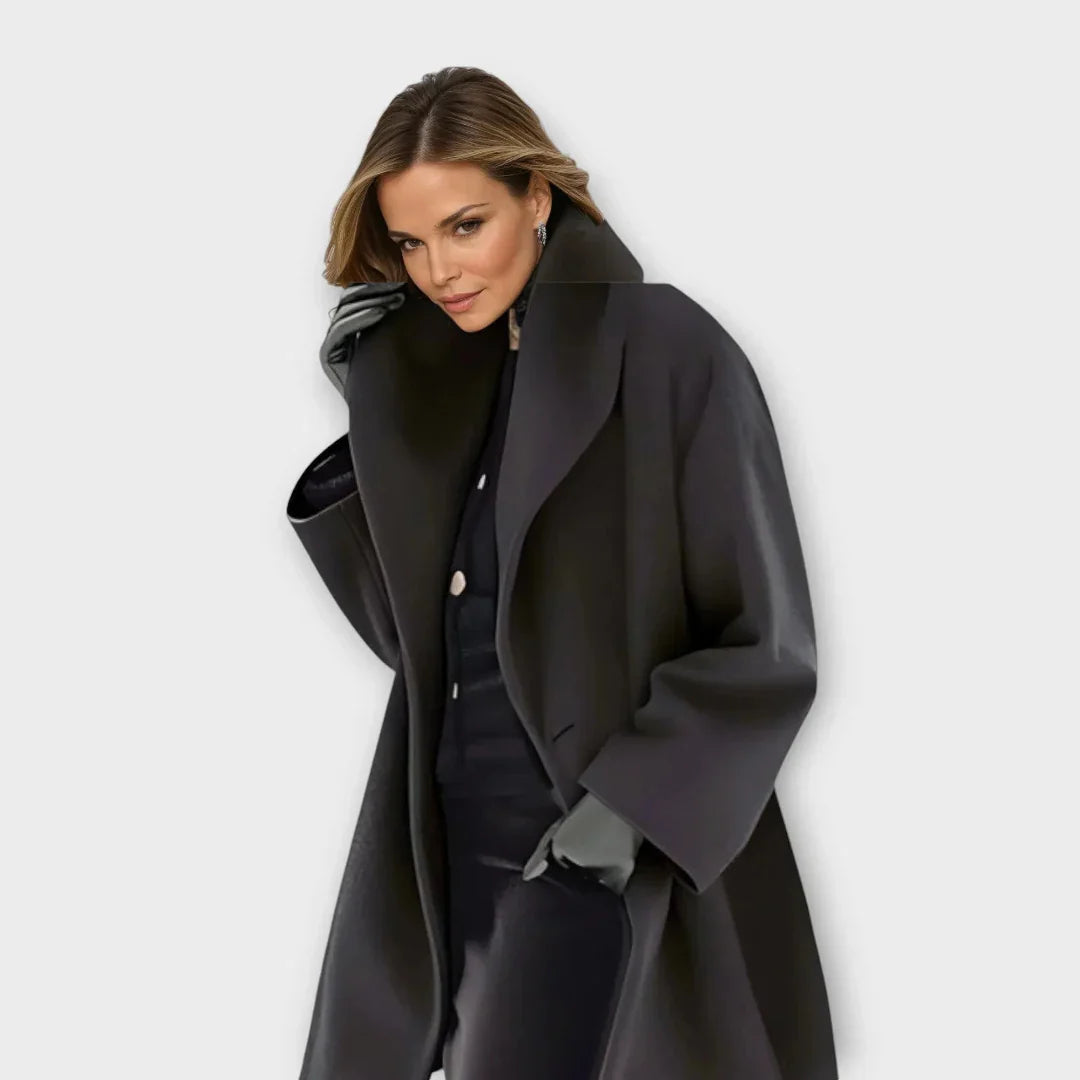 Manteau En Laine Longueur Genou Pour Femme Avec Revers Large Et Coupe Oversize Ultra Confortable