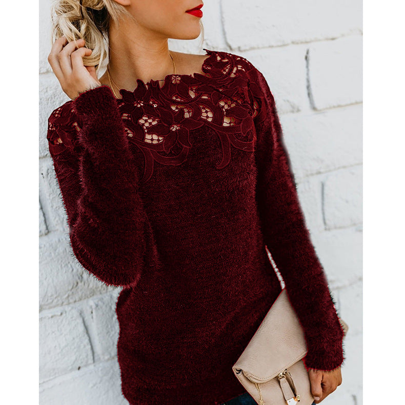 Blair Pull Femme En Maille Hivernale A Manches Longues Avec Broderie Florale Au Col