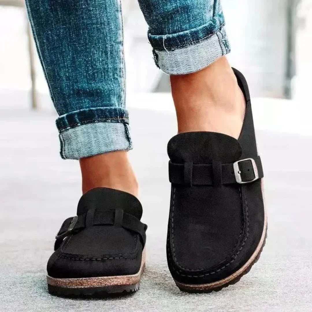 Mules Femme En Daim Synthétique À Boucle Confort Contouré Slip On Au Style Vintage