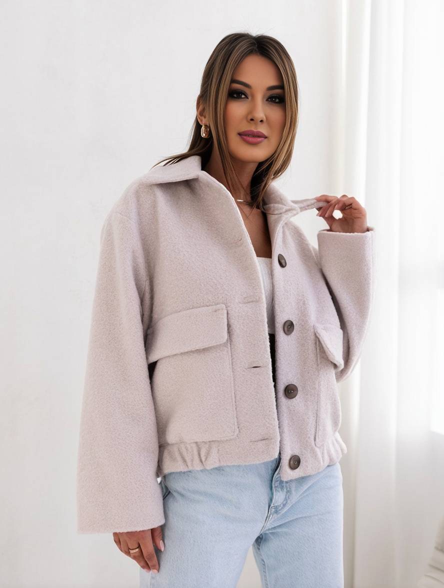 Manteau Décontracté Pour Femme En Mélange De Laine Longueur Des Hanches Boutonnage Devant Poches
