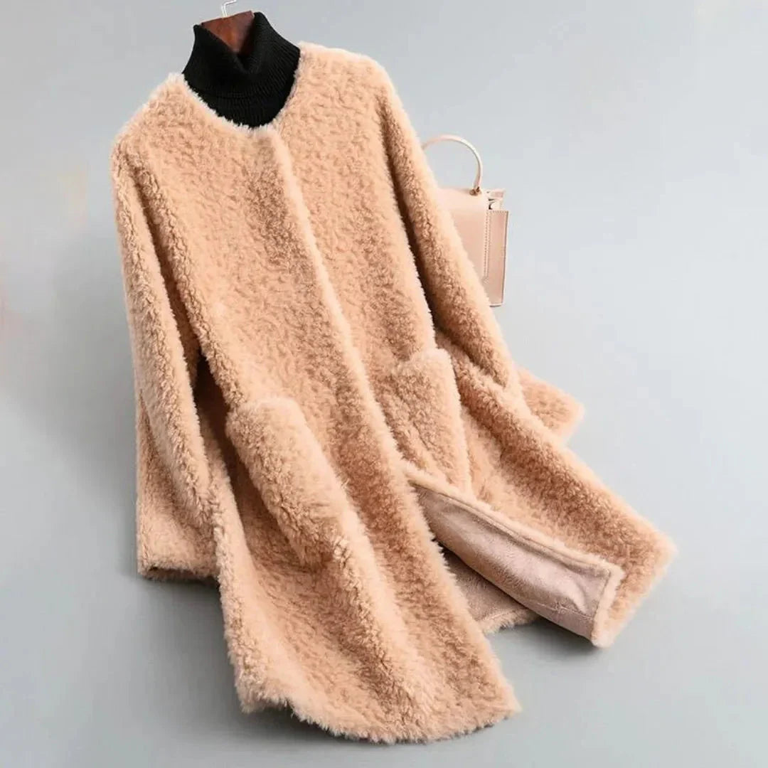 Manteau Pour Femmes En Fourrure De Shearling Drapé Luxe Ultra Doux Chaleur Naturelle