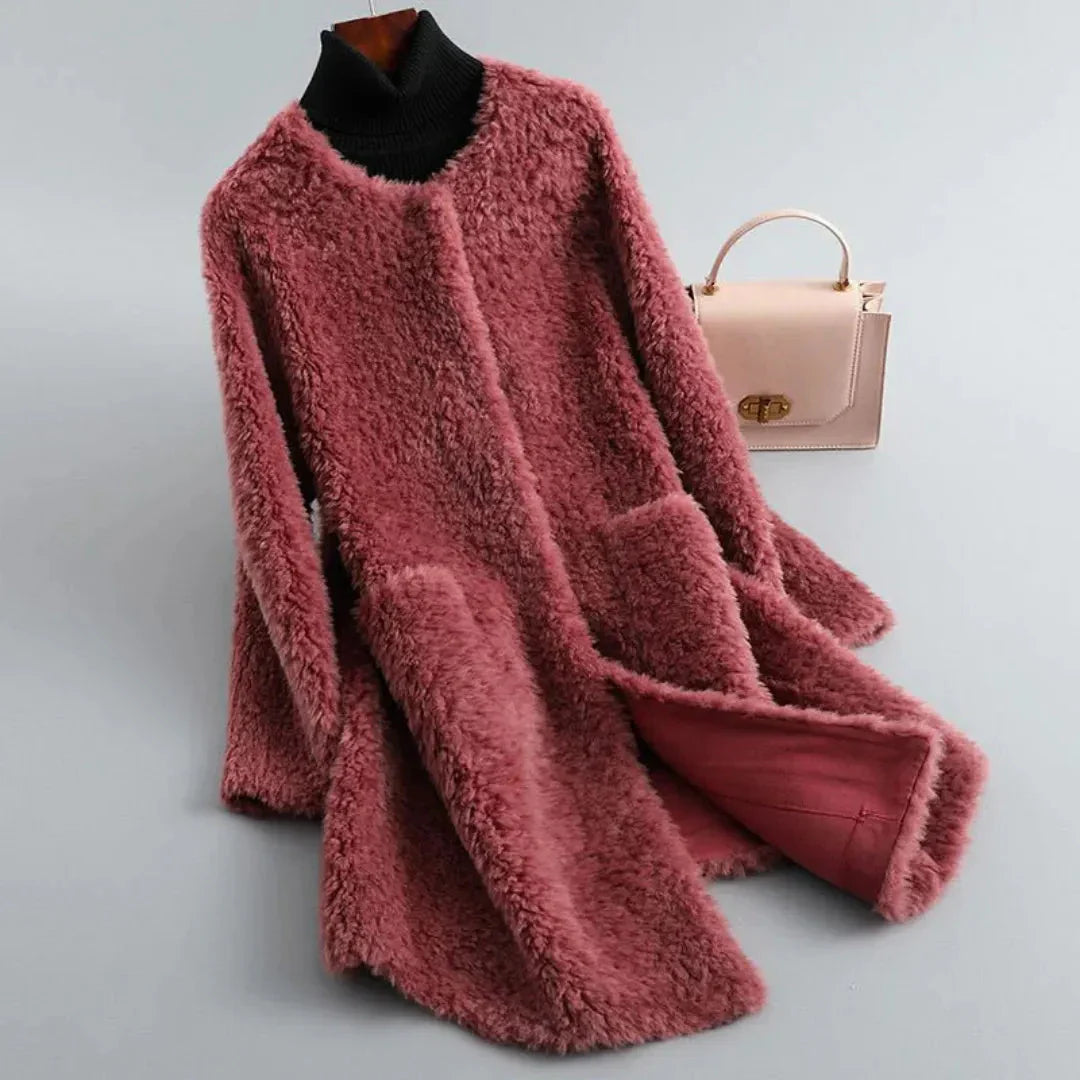 Manteau Pour Femmes En Fourrure De Shearling Drapé Luxe Ultra Doux Chaleur Naturelle