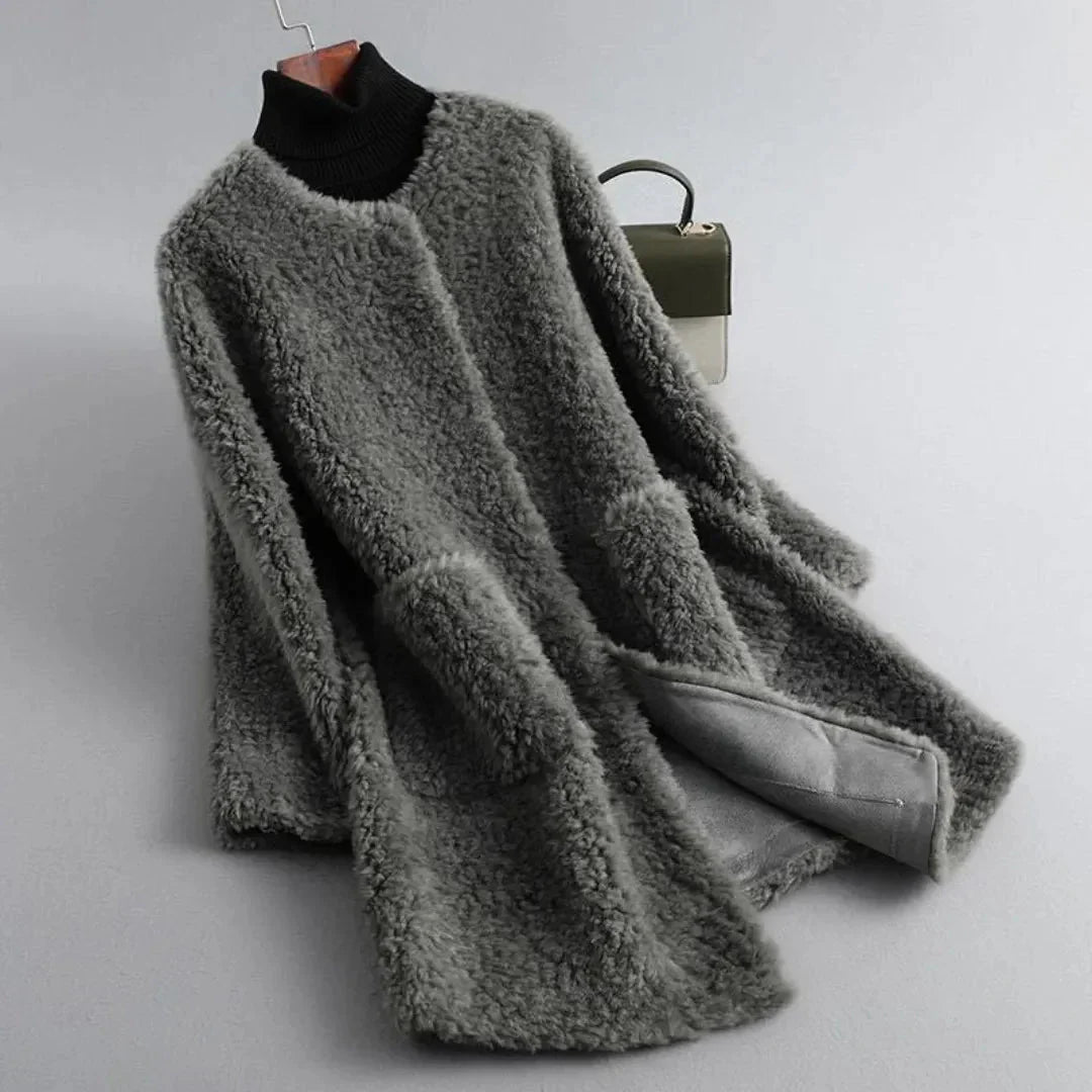 Manteau Pour Femmes En Fourrure De Shearling Drapé Luxe Ultra Doux Chaleur Naturelle