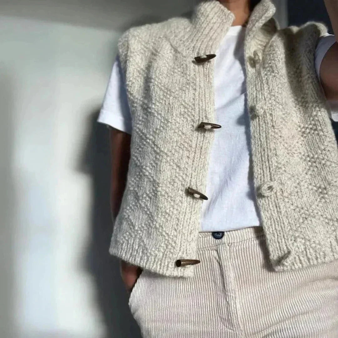 Gilet En Laine Pour Femmes Avec Boutons En Bois Et Texture Tricotée À La Main Pour Superposition Confortable