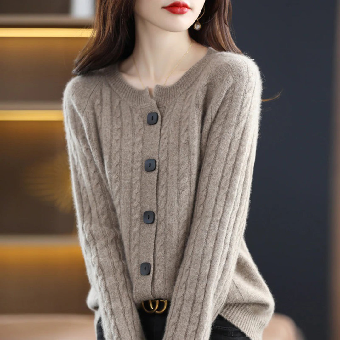 Cardigan Femme En Laine Tricot Cable Décontracté Bouton Devant Confortable Et Chaud