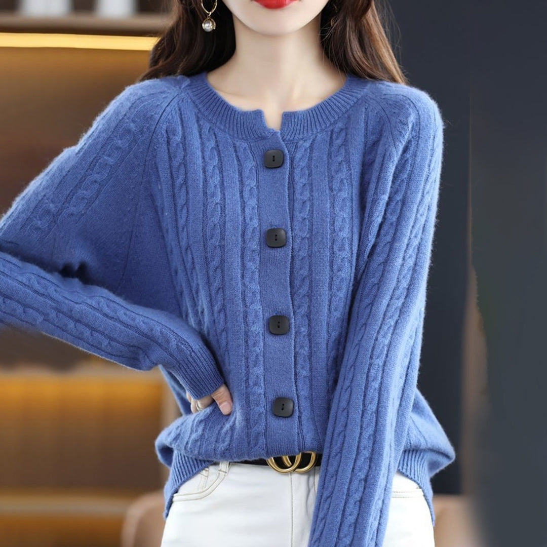 Cardigan Femme En Laine Tricot Cable Décontracté Bouton Devant Confortable Et Chaud
