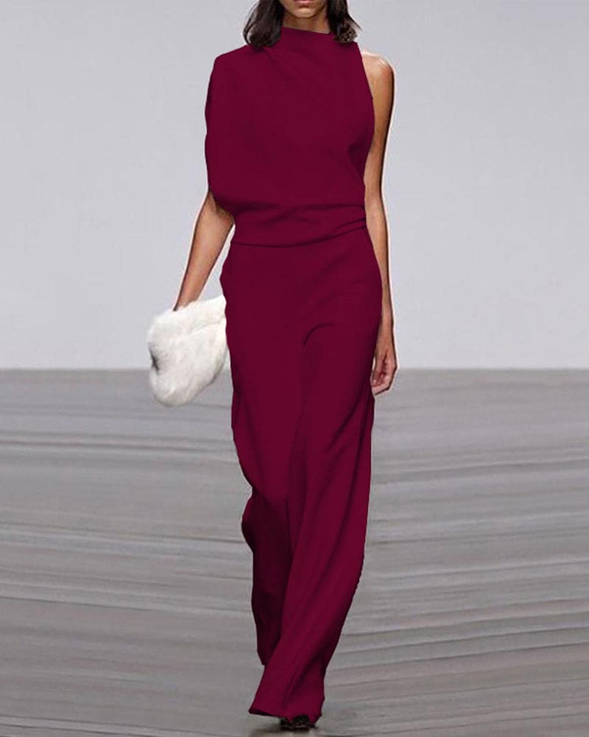 Amawinc Bella Combinaison Femme Chic À Col Haut Et Épaules Asymétriques Pour Soirées Élégantes