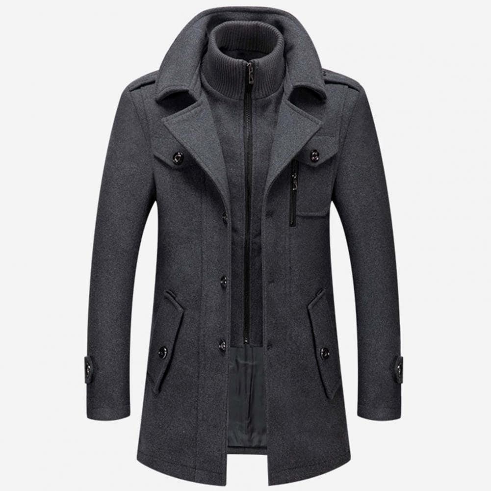 Manteau Homme En Mélange De Laine À Col Montant Avec Poches Pratiques Amawinc Pour Couches Tout Temps