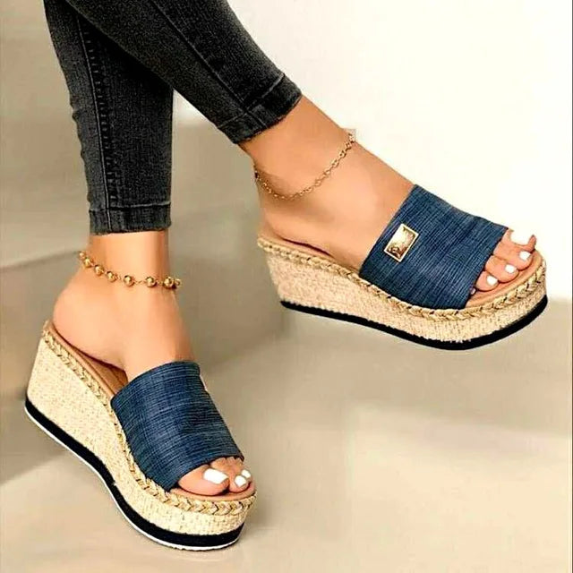 Sandales Compensées En Jute Tissée Pour Femme À Bout Ouvert Chic Et Confortables