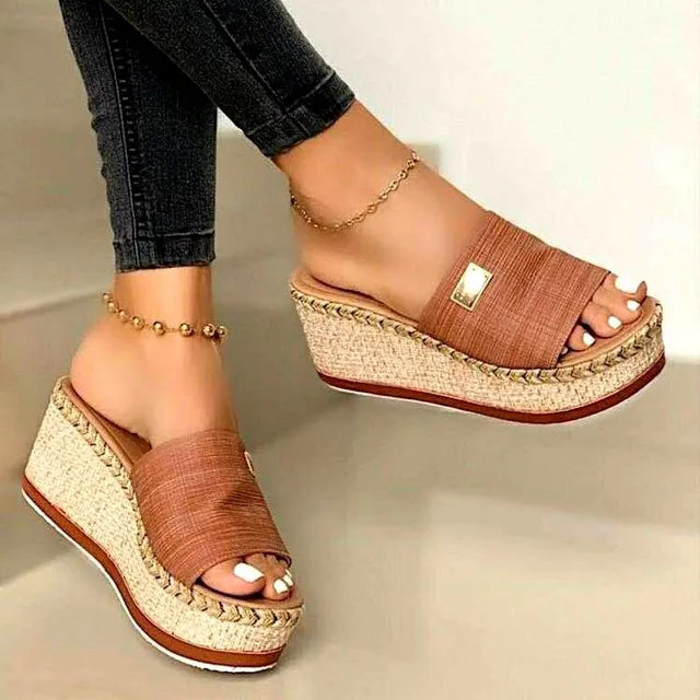 Sandales Compensées En Jute Tissée Pour Femme À Bout Ouvert Chic Et Confortables