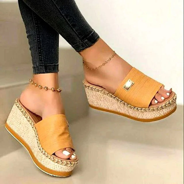 Sandales Compensées En Jute Tissée Pour Femme À Bout Ouvert Chic Et Confortables