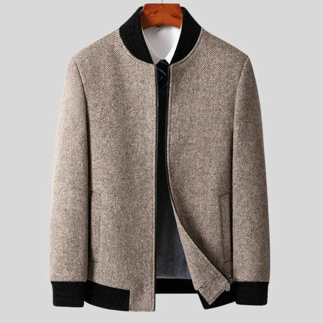 Manteau Wyatt Long En Laine À Motif Herringbone Avec Détails À Côtes Et Doublure Matelassée