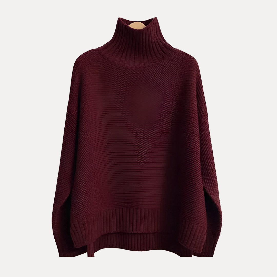Isabella Pull Oversize en Laine à Col Roulé avec Fentes Latérales Côtelées pour Femme