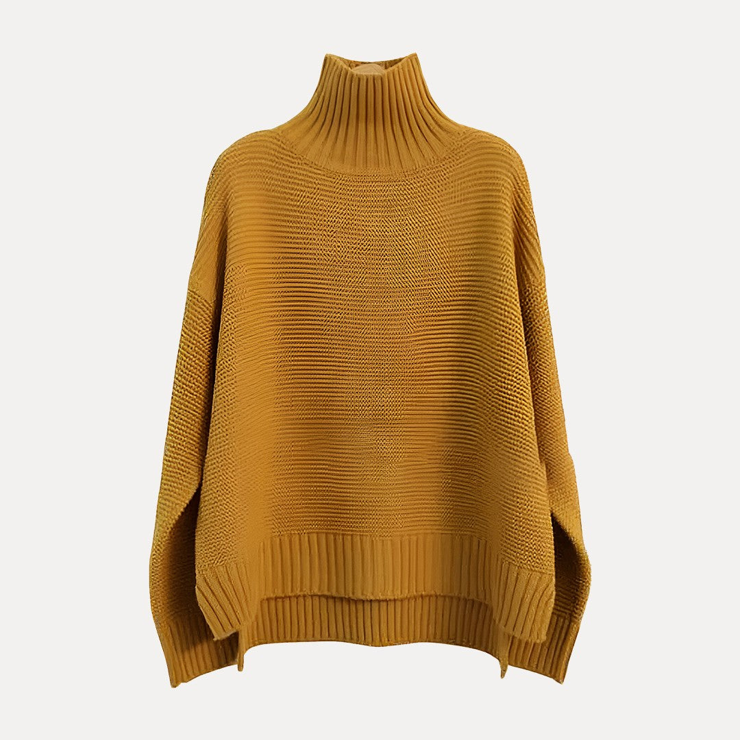 Isabella Pull Oversize en Laine à Col Roulé avec Fentes Latérales Côtelées pour Femme