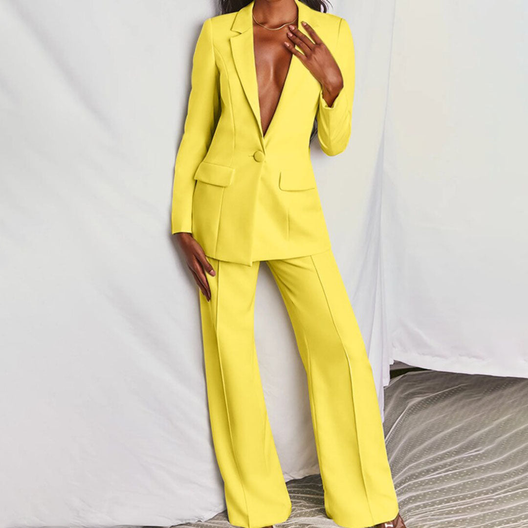 Avelena Damen Blazer und weite Hose Set