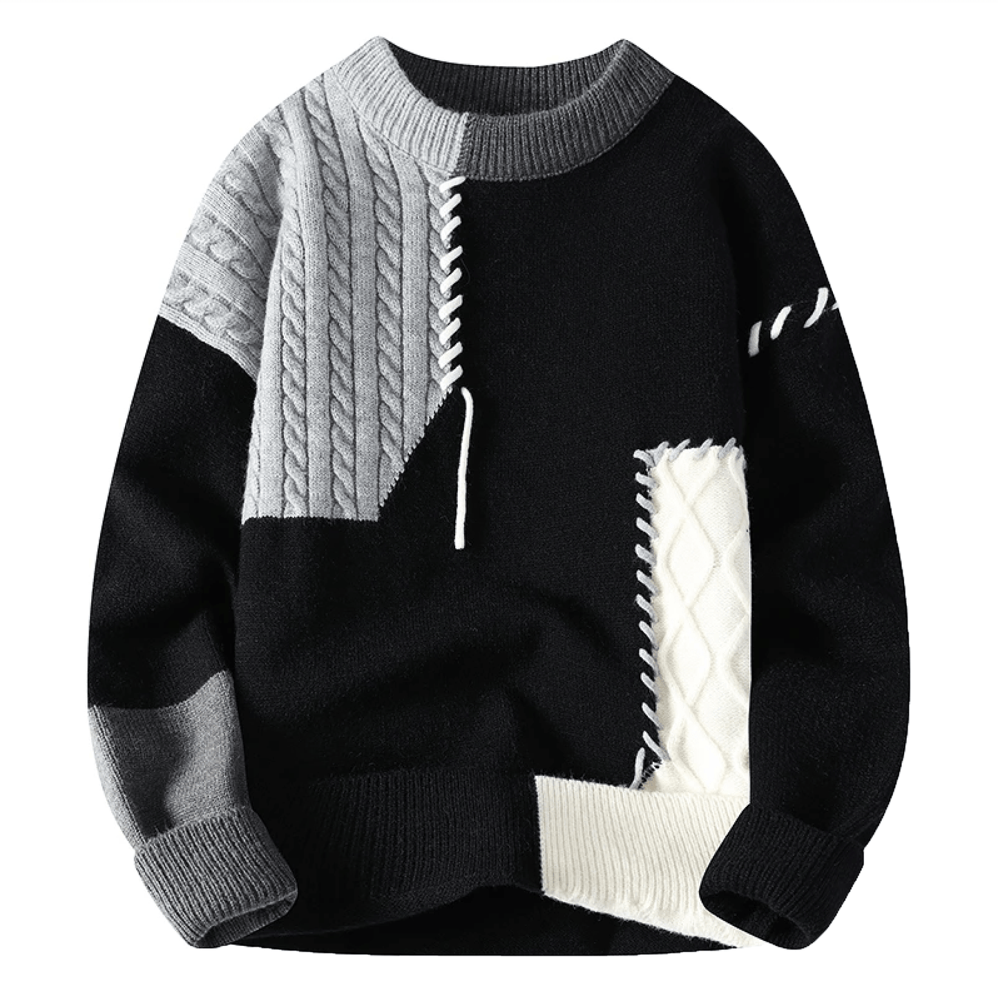 Pull Patchwork Pour Homme Tricot Avec Détails Câbles Bloc De Couleurs Pour Un Hiver Confortable Et Décontracté