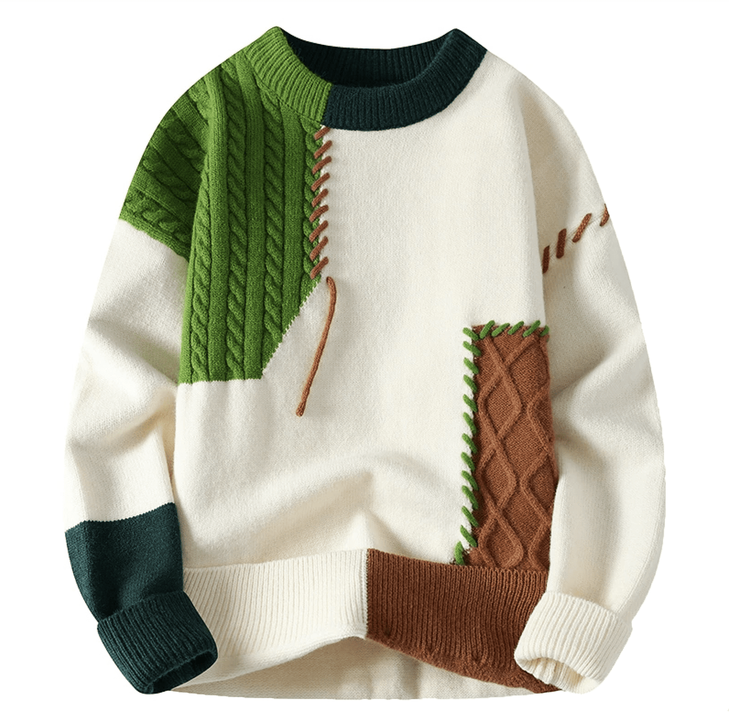 Pull Patchwork Pour Homme Tricot Avec Détails Câbles Bloc De Couleurs Pour Un Hiver Confortable Et Décontracté
