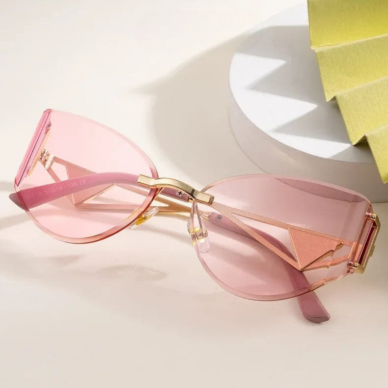 Lunettes De Soleil Sans Monture Œil De Chat Zina Luxe Avec Bras Métalliques Géométriques Et Verres UV Protégés