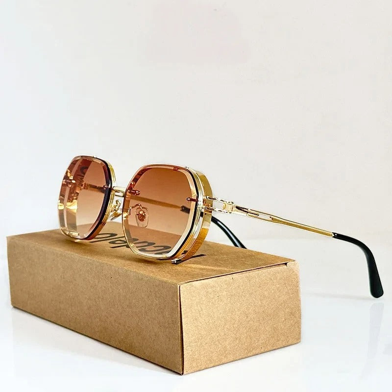 Lunettes De Soleil Zypher Hex Silhouette Hexagonale Armature Métallique Ultra Fin Design Rond Rétro Futuriste