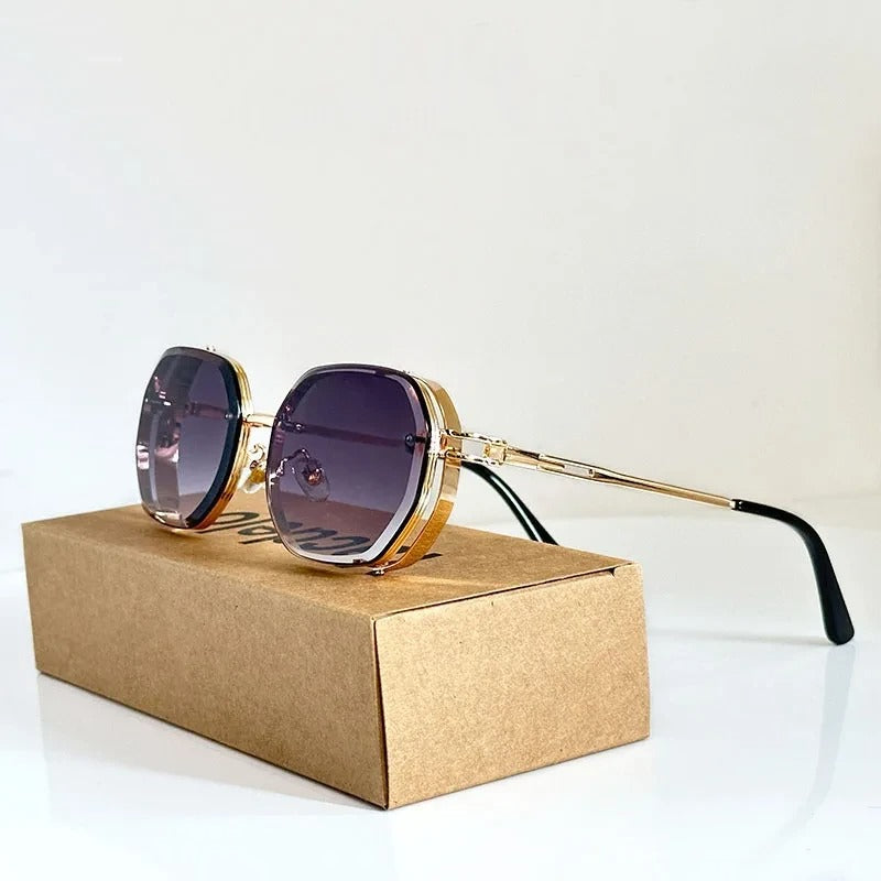Lunettes De Soleil Zypher Hex Silhouette Hexagonale Armature Métallique Ultra Fin Design Rond Rétro Futuriste