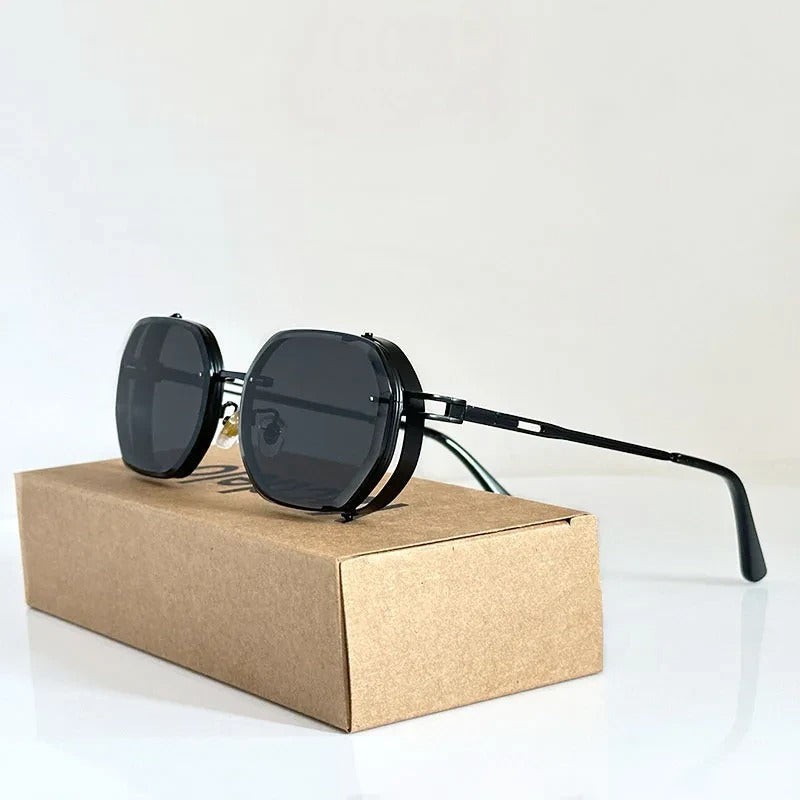 Lunettes De Soleil Zypher Hex Silhouette Hexagonale Armature Métallique Ultra Fin Design Rond Rétro Futuriste