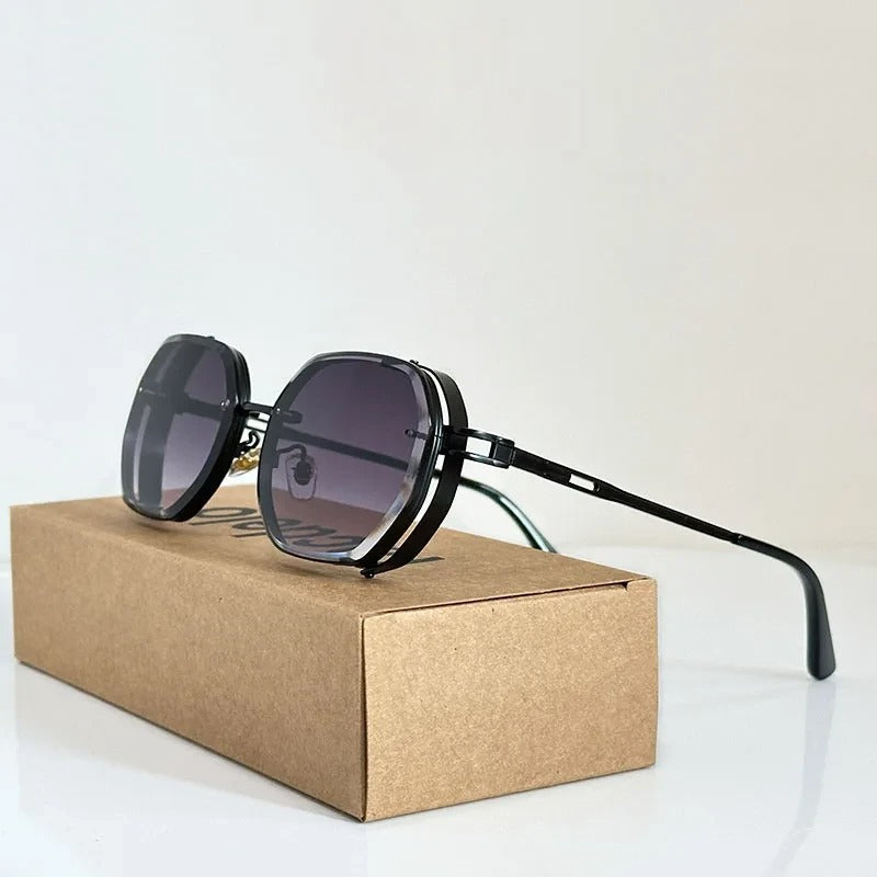 Lunettes De Soleil Zypher Hex Silhouette Hexagonale Armature Métallique Ultra Fin Design Rond Rétro Futuriste