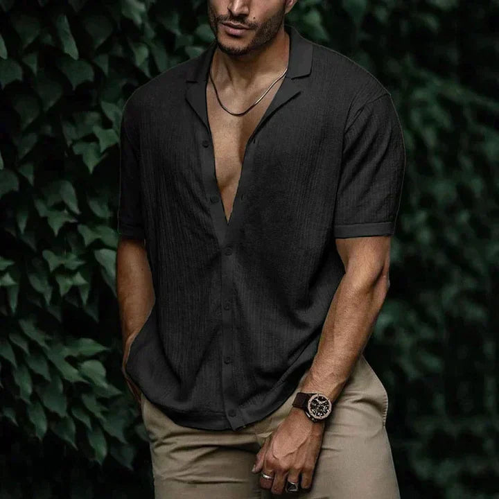 Chemise Homme Manches Courtes Léger Respirant en Lin et Coton Décontractée Coupe Vacances Été