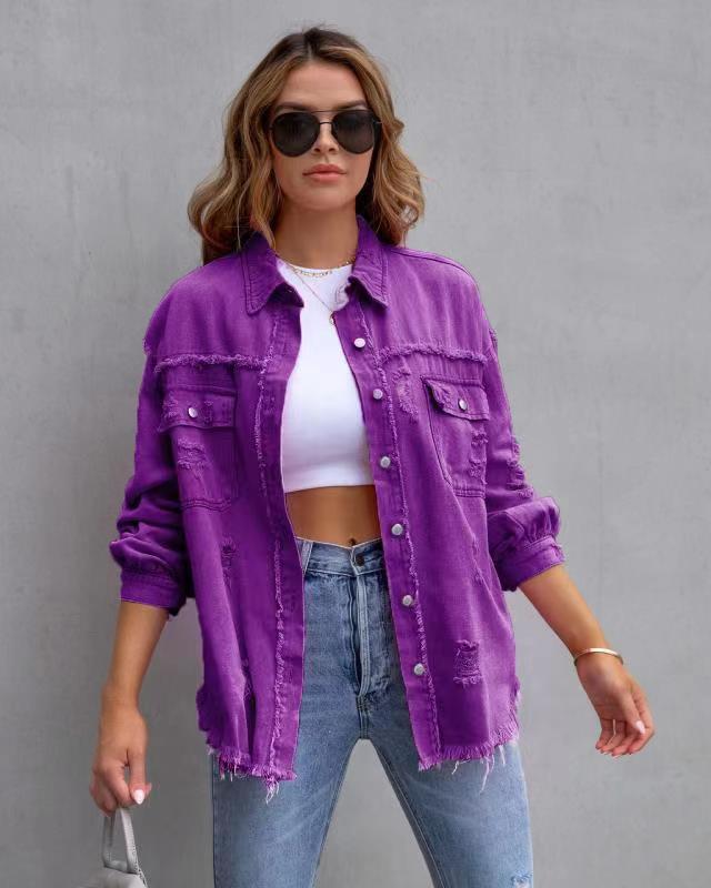 Leyna Veste Chemise Amawinc Femmes Style Urbain Confort Détails Déchirés Automne Printemps