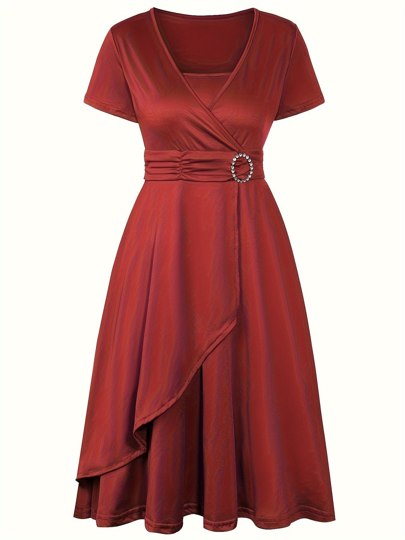 Robe Portefeuille Femme Encolure En V Manches Courtes Détail Élégant De Taille Polyvalente