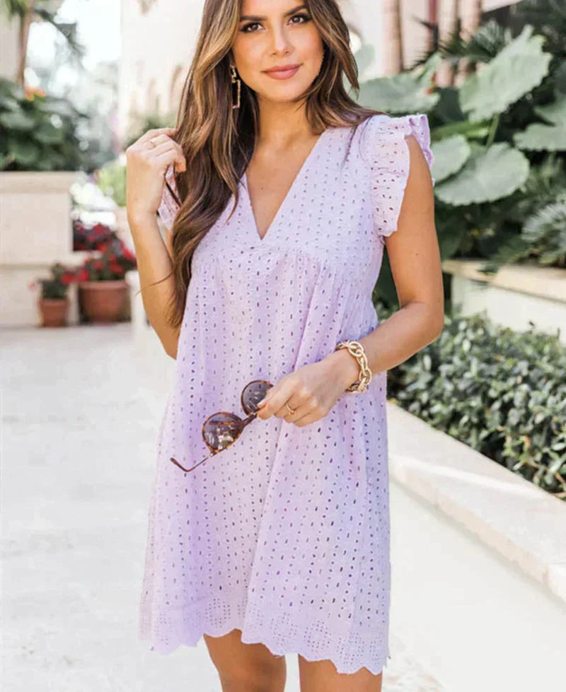 Robe Sans Manches Ete Pour Femmes Amawinc Décolleté En V Avec Broderie Anglaise Légère Et Respirante