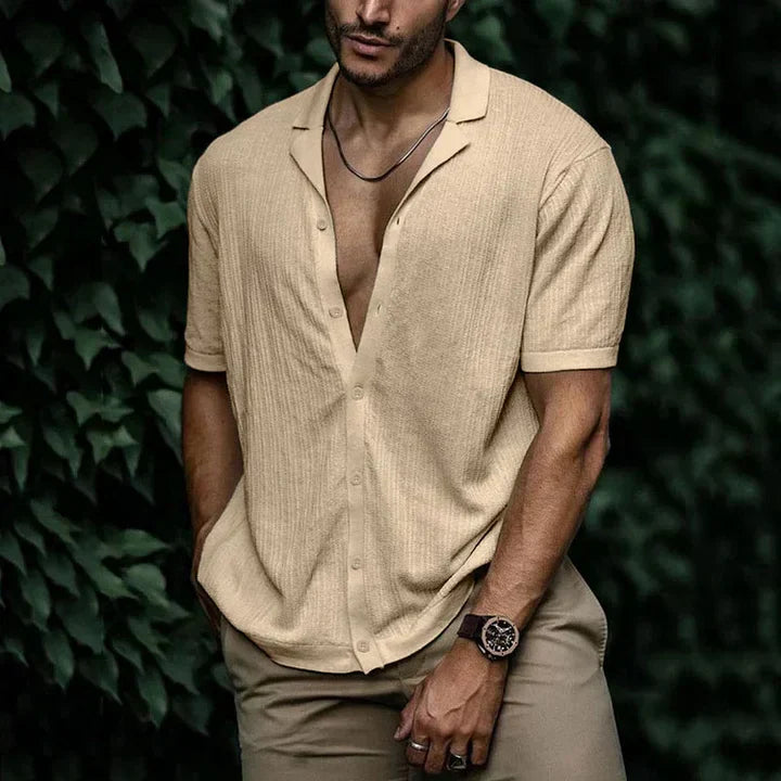Chemise Homme Manches Courtes Léger Respirant en Lin et Coton Décontractée Coupe Vacances Été