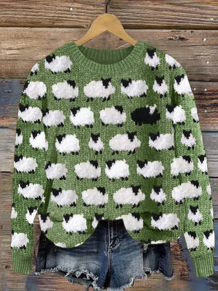 Sweatshirt À Manches Longues Pour Femmes Motif Mouton Doux Confortable Et Décontracté