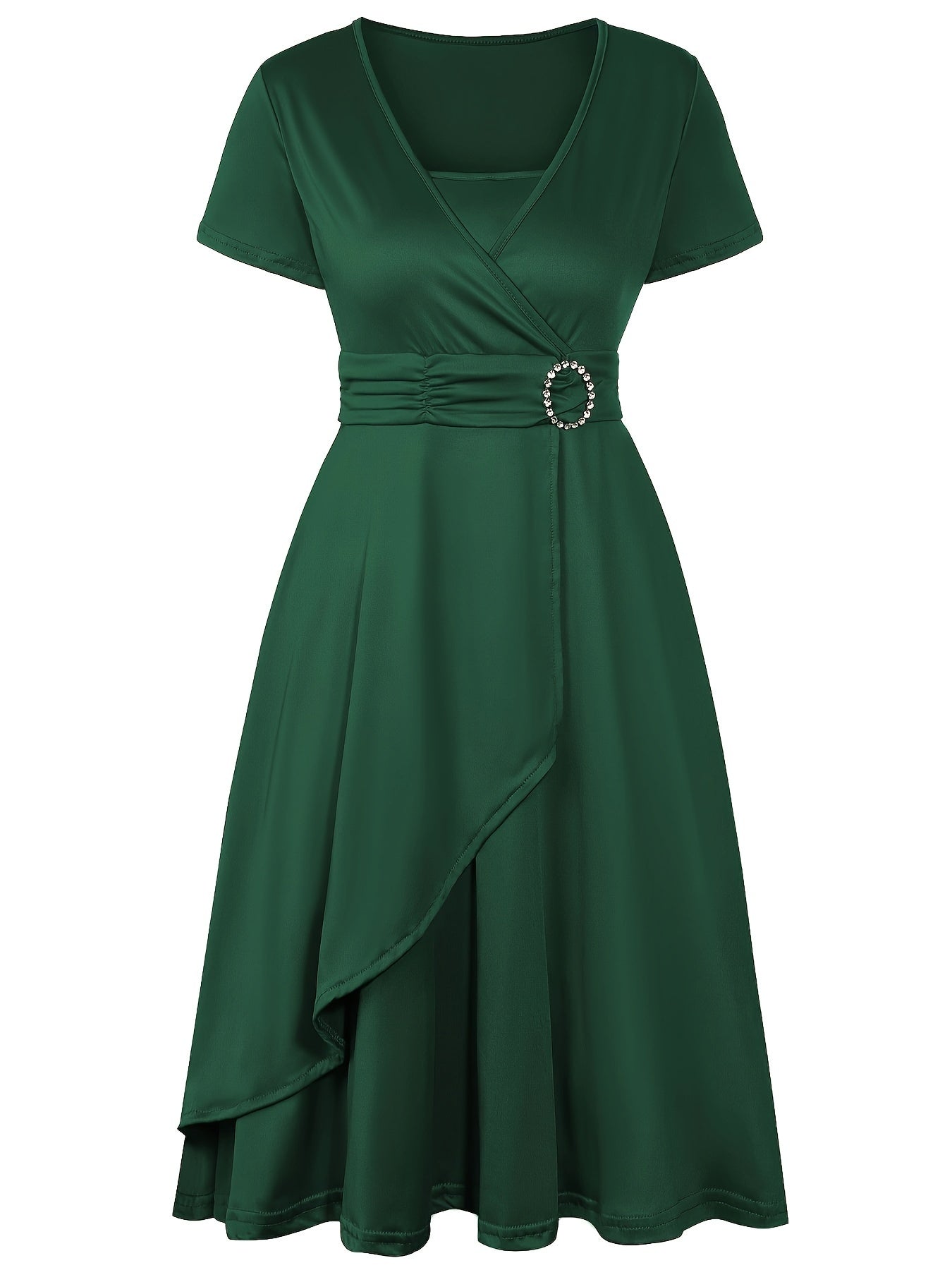 Robe Portefeuille Femme Encolure En V Manches Courtes Détail Élégant De Taille Polyvalente